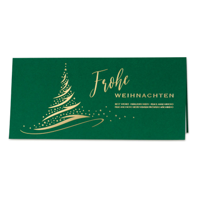 Geschäftliche grüne Weihnachtskarte mit Tannenbaum und Goldfolienprägung (869.031)