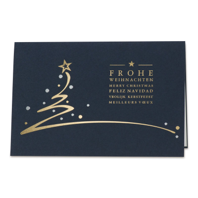 Dunkelblaue Firmen Weihnachtskarte mit Gold- und Silberfolienprägung (869.032)