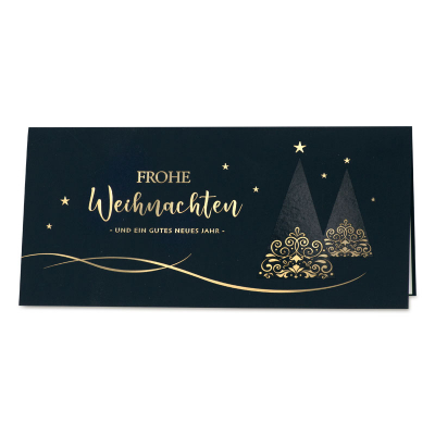 Dunkelblaue Weihnachtskarte mit floraler Goldfolienprägung (869.041)