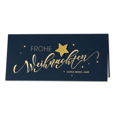 Blaue Business Weihnachtskarte Handlettering mit Glitterstern Aufklebemotiv (869.050)