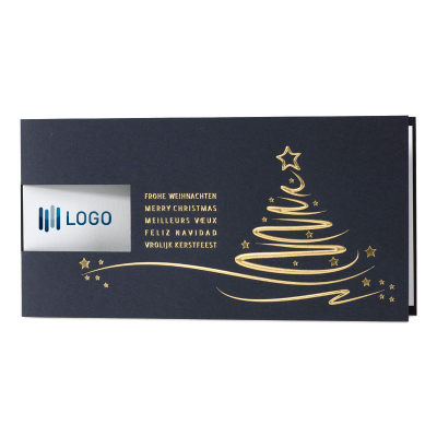 Blaue geschäftliche Weihnachtskarte mit Goldfolie und Fensterstanzung (869.083)