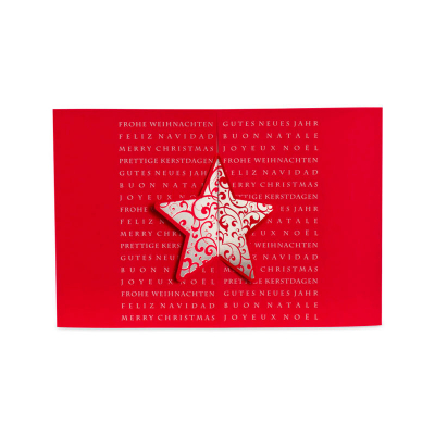 Edle rote Weihnachtskarte mit gestanztem Stern (885.089)