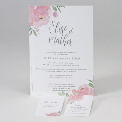 Faire-part avec fleurs rose et cartes d'invitation (108.022)