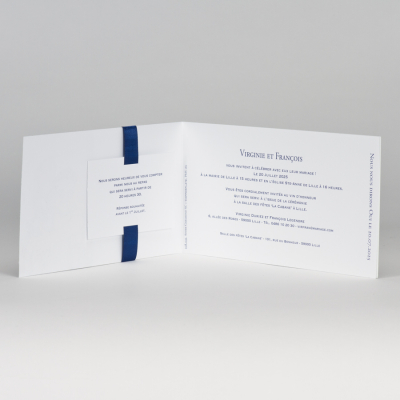 Faire-part blanc avec ruban bleu (108.035)