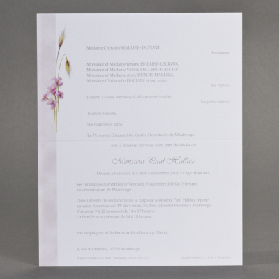 Billet civil épis de blé et fleurs mauves
 (620.008)