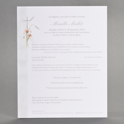 Billet religieux coquelicots et épis de blé
 (620.090)