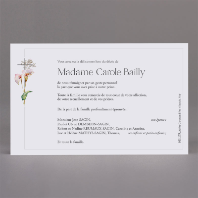 Carte l'arum rose avec croix - coupon de 2 (645.179)
