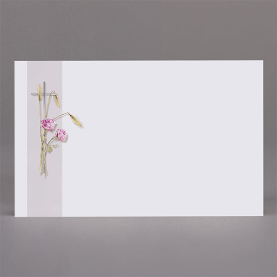 Carte religieuse croix argentée, roses et bandeau gris
 (670.058)