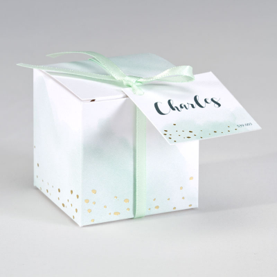 Boîte cube pastel vert menthe et confetti en dorure (719.105)