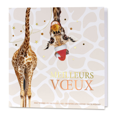 Carte de vœux entreprise girafe rigolote et dorure (840.133)