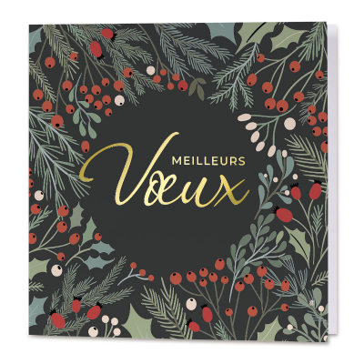 Carte de vœux entreprise houx et dorure vintage (840.137)