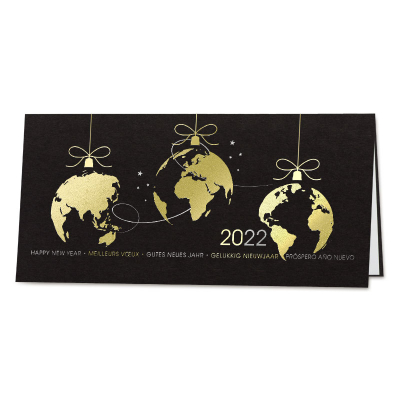 Carte de vœux internationale 2022 globes en or et argent à chaud (841.028)