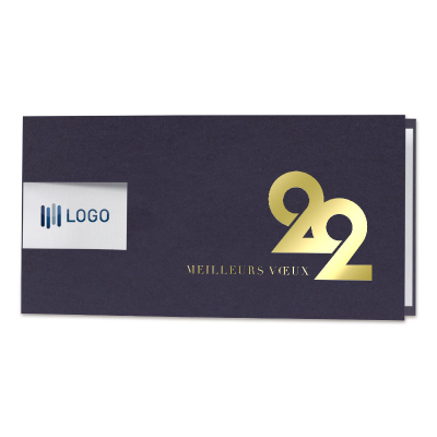 Carte de voeux entreprise bleue - 2022 dorure et découpe pour votre logo (841.067)