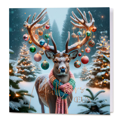 Carte de vœux professionnelle cerf et boules de Noël (844.184)