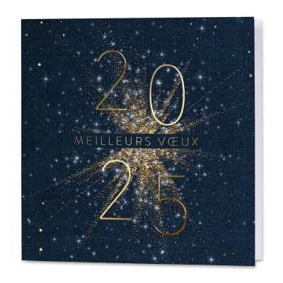 Carte de vœux fin d'année 2025 et feux d'artifices dorés (844.187)