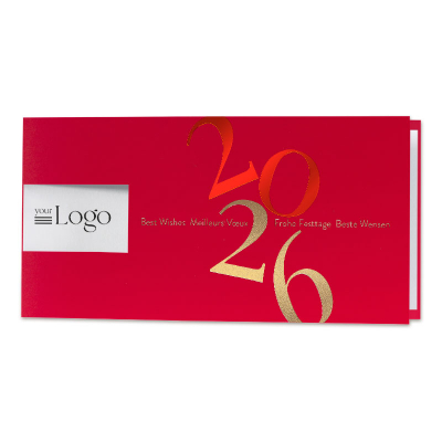 Carte de fin d'année entreprise 2026 papier rouge et dorure (845.019) Carte de fin d'année entreprise 2026 papier rouge et dorure (845.019)