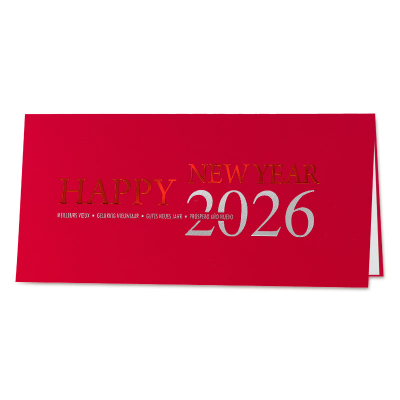 Carte de bonne année entreprise 2026 de rouge et d'argent (845.032)