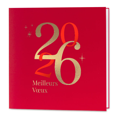 Carte de vœux 2026 rouge chiffres entrelacés (845.107)