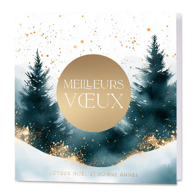 Carte de vœux entreprise décor enneigé et dorure (845.109)