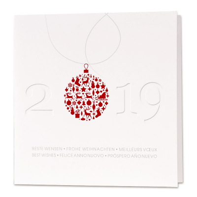 Carte de voeux blanche 2019 boule de Noël rouge (868.114)