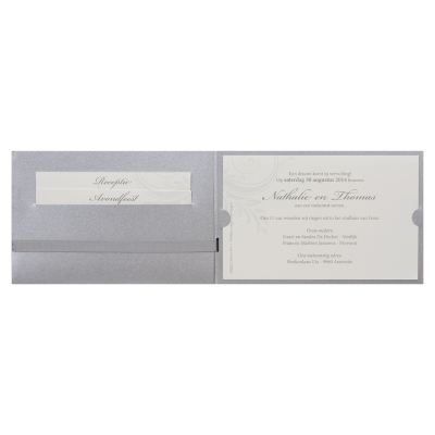 Zilver uitnodigingskaart met barokmotief + lint
 (104.012)