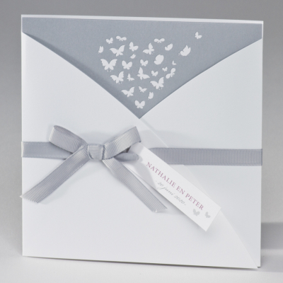 Stijlvolle trouwkaart met vlinders - grey (106.072)