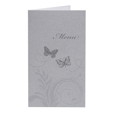 Zilverkleurige kaart met vlindertjes en wit inlegvel
 (201.008)