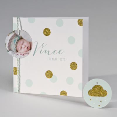 Geboortekaart met glitterconfetti - mint (507.045)