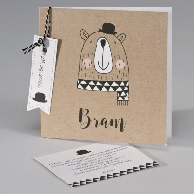 Kraft kaart pentekening beer met bolhoed (507.078)