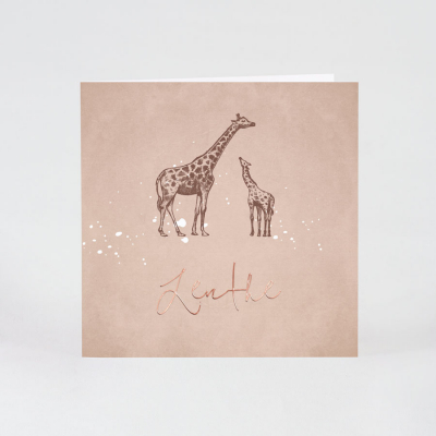 Ouderoze geboortekaartje mama giraf en kleintje met naam in folie  (581.915)