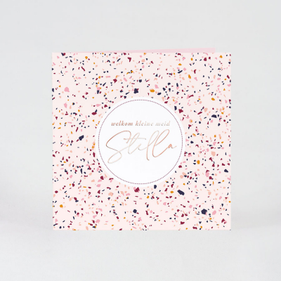 Geboortekaart terrazzo roze met naam in folie  (581.952)