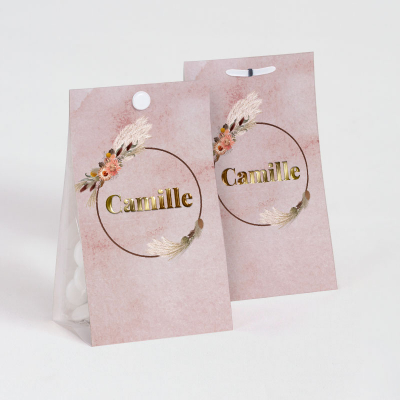 Snoepzakje flowerhoop op roze met goudfolie - personalisatie in folie (745.016)