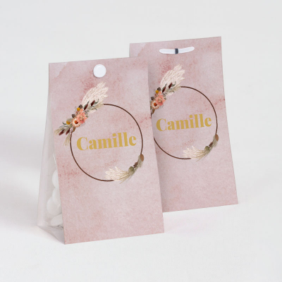 Snoepzakje flowerhoop op roze met goudfolie (745.116)