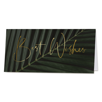 Trendy wenskaart Best Wishes in goudfolie op tropische bladeren (842.031)