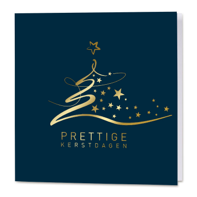 Blauwe zakelijke kerstkaart met sierlijke kerstboom in goudfolie  (842.183)