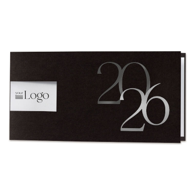 Zwarte trendy kaart met logo uitkap en 2026 in zwarte folie en zilverfolie (845.004) Zwarte trendy kaart met logo uitkap en 2026 in zwarte folie en zilverfolie (845.004)