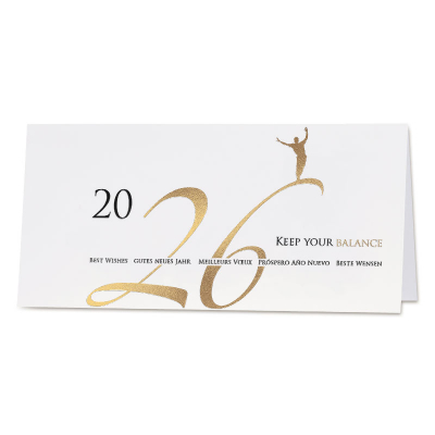 Minimalistische nieuwjaarskaart met sierlijk 2026 in zwart en goudfolie (845.027) Minimalistische nieuwjaarskaart met sierlijk 2026 in zwart en goudfolie (845.027)