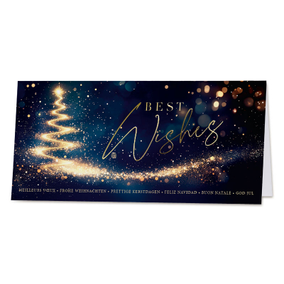 Kerstkaart met gouden lichtboom en feestelijke glans (845.084)