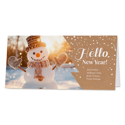 Nieuwjaarskaart met vrolijke sneeuwman op kraftlook (845.087) Nieuwjaarskaart met vrolijke sneeuwman op kraftlook (845.087)