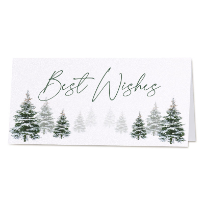 Winterse kerstkaart met besneeuwde dennenbomen en Best Wishes (845.094)