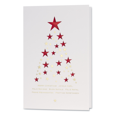 Kerstkaart met rood/wit inlegvel en uitgekapte sterren (847.032)