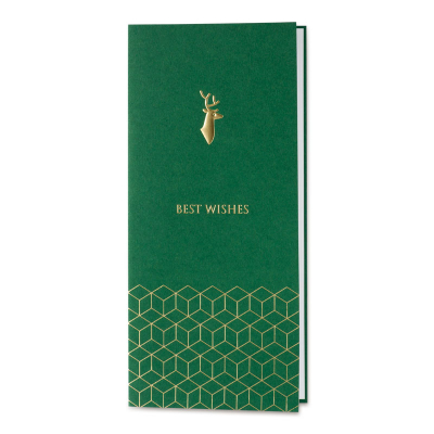 Groene kerstkaart met rendier en geometrisch patroon (849.020)