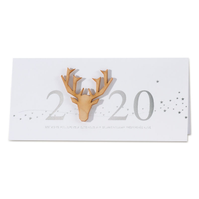 Witte nieuwjaarskaart 2020 met houten rendier (849.046)